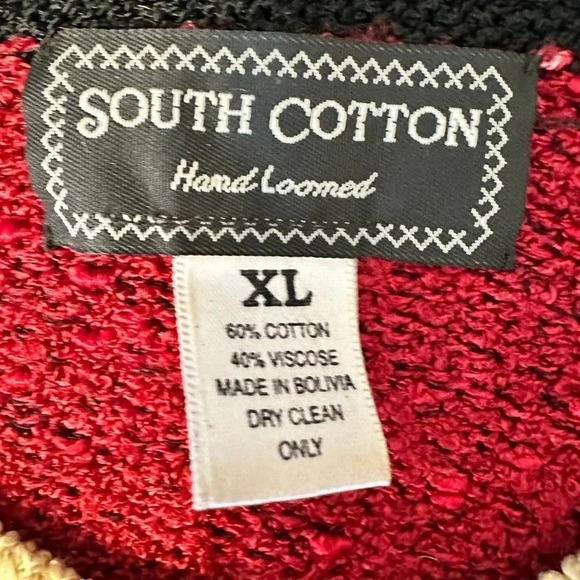 Vntge South Cotton Fall button up Cardigan Hand Loomed Autumn Leaf Pattern Sz XL - Picture 4 of 11